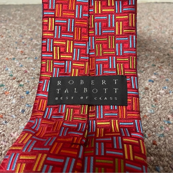 Robert Talbott Best Of Class Men’s Neck Tie 100% Silk Made In USA Red Geometric - Picture 5 of 5